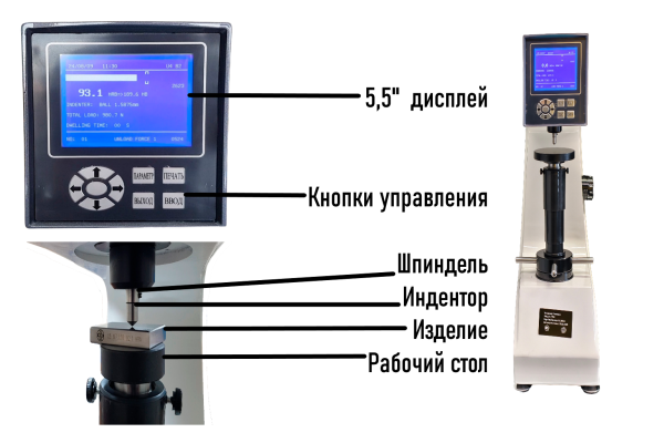 Твердомер Роквелла стационарный ТРМ (HRA, HRB, HRC, HRD, HRE, HRF, HRG, HRH, HRK) с двигателем +поверка +Бринелль, Виккерс, Шор, С-Роквелл индикативно