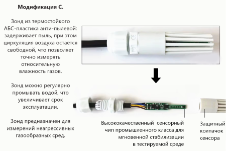 Термогигрометр В7-922С цифровой, зонд пластиковый для трубопроводов газа, вентиляции и сыпучих веществ с поверкой