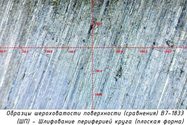 Образцы шероховатости поверхности (сравнения) В7-1833 - (ШП) - Шлифование периферией круга (плоская форма) - Текстура (расположение неровностей)