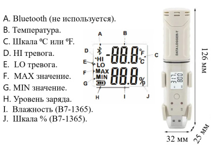 Регистратор температуры и влажности (дата-логгер) со встроенным датчиком многоразовый портативный модель В7-1366 с поверкой