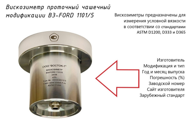 Проточный чашечный вискозиметр ВЗ-FORD 1101/5 - Маркировка
