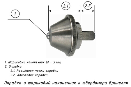 Наконечник шариковый 5 мм с разъёмной оправкой к твердомерам Бринелля - основные части