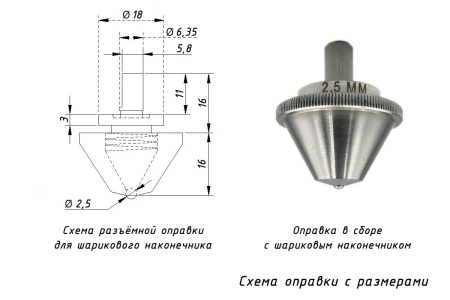 Наконечник шариковый 2,5 мм с разъёмной оправкой к твердомерам Бринелля