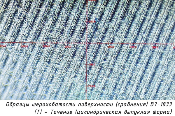 Образцы шероховатости поверхности (сравнения) В7-1833 - (Т) - Точение (цилиндрическая выпуклая форма) - Текстура (расположение неровностей)