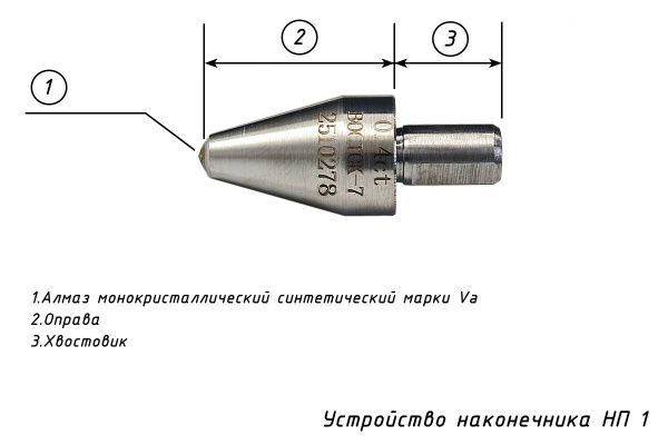 Наконечник алмазный (индентор с алмазом массой 0,4 карата) для твердомеров Виккерса - Устройство
