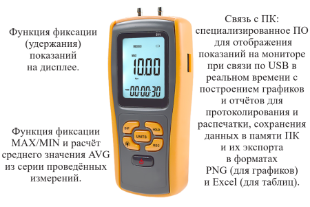 Манометр давления газа, жидкости и пара цифровой дифференциальный В7-511 ±10 кПа