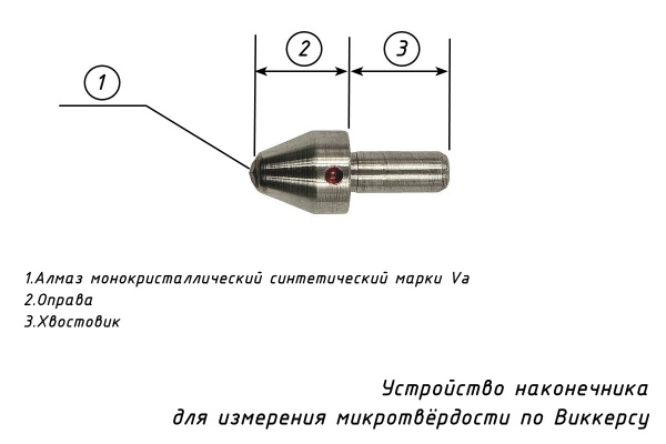 Наконечник алмазный (индентор 0,2 карата) для измерения микротвердости по методу Виккерса - Устройство