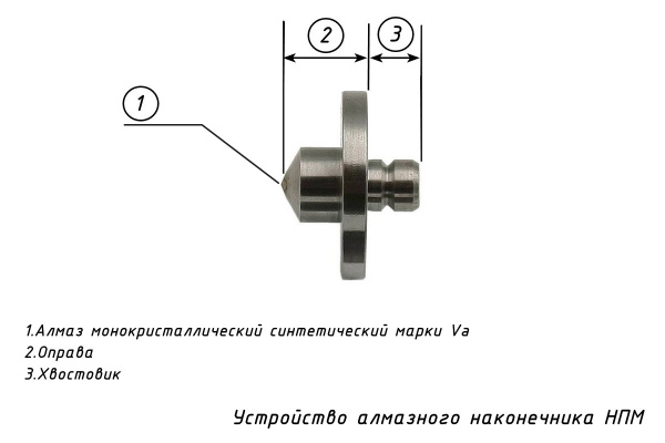Индентор - наконечник алмазный (по ГОСТ, тип НПМ, 0,2 карата) для измерения твердости на микротвердомере Виккерса - Устройство индентора