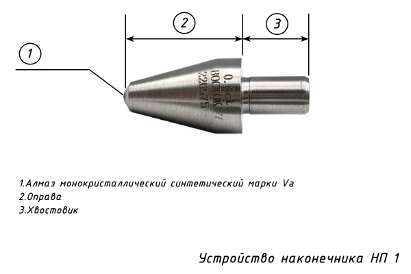 Индентор / наконечник алмазный тип НП 1 (0,3 карата) к твердомерам Виккерс