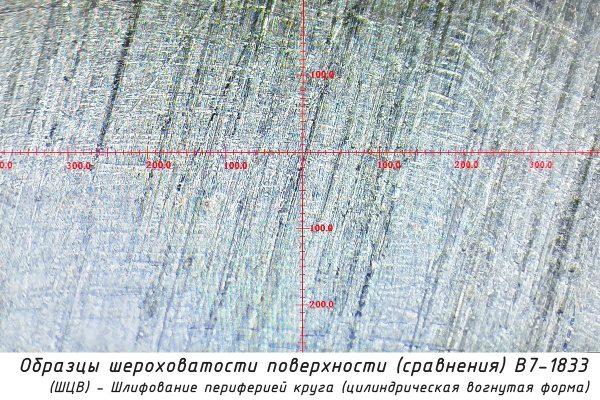 Образцы шероховатости поверхности (сравнения) В7-1833 - (ШЦВ) - Шлифование периферией круга (цилиндрическая вогнутая форма) - Текстура (расположение неровностей)