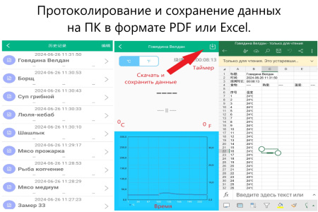 Термометр электронный пищевой В7-308В погружной (проникающий) с датчиками выносного исполнения, с Bluetooth и со встроенным магнитом с поверкой