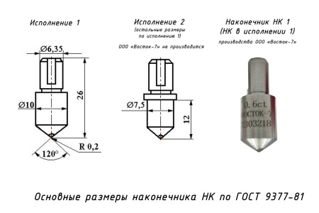 Наконечник алмазный НК 1 0,6 карата к твердомерам Роквелл и Супер-Роквелл - устройство