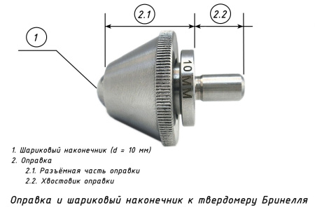 Наконечник шариковый 10 мм с разъёмной оправкой к твердомерам Бринелля - основные части